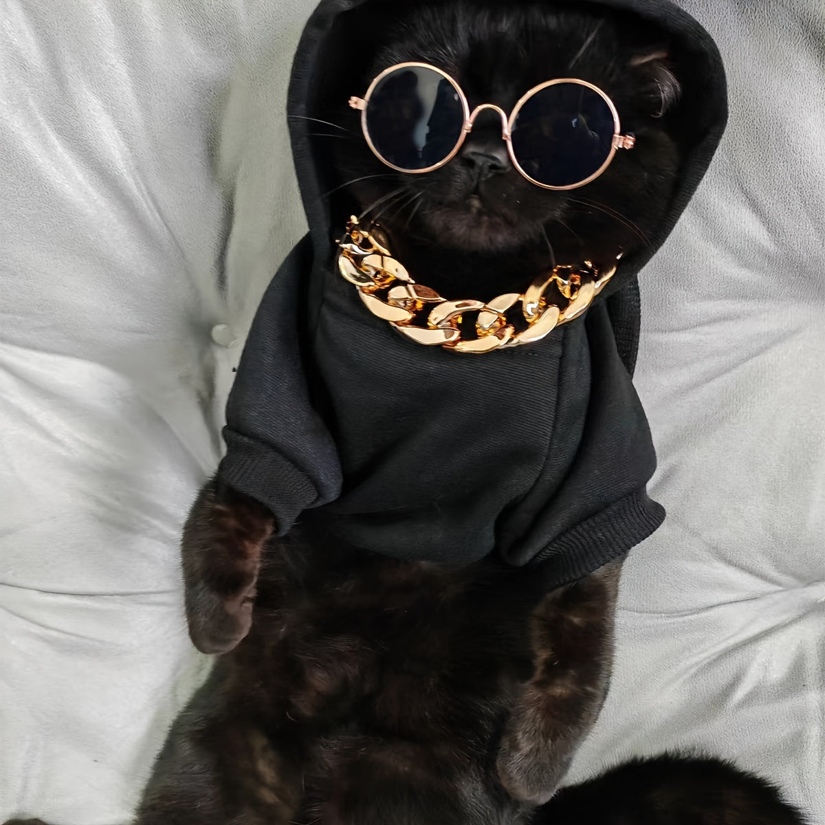 3-Piece Pet Outfit: Hoodie, Chain, & Sunglasses - Perfect for Stylish Cats!