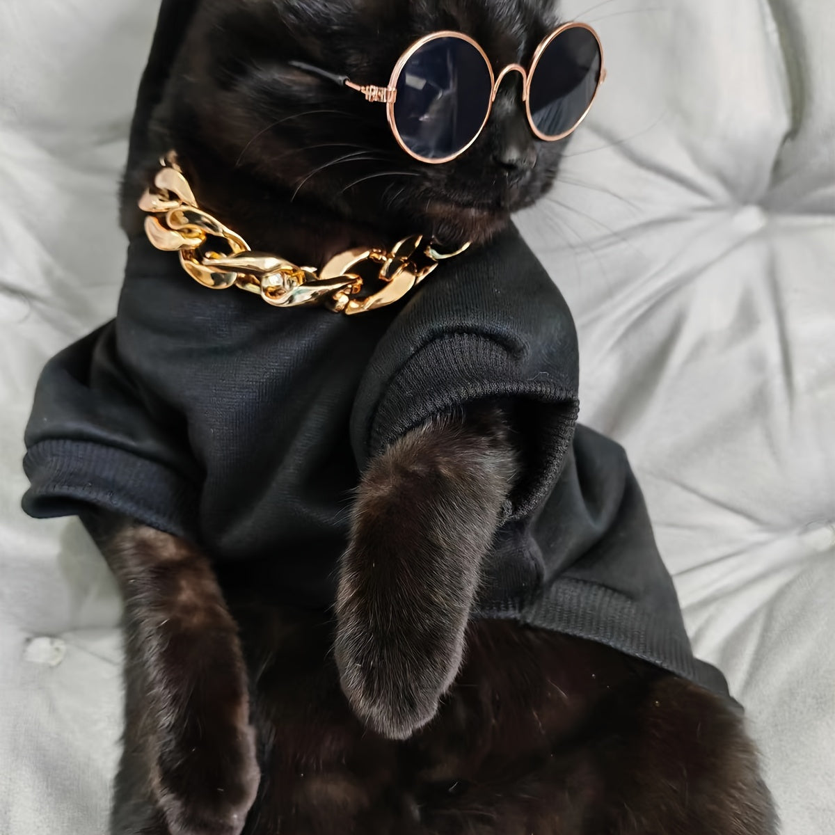 3-Piece Pet Outfit: Hoodie, Chain, & Sunglasses - Perfect for Stylish Cats!