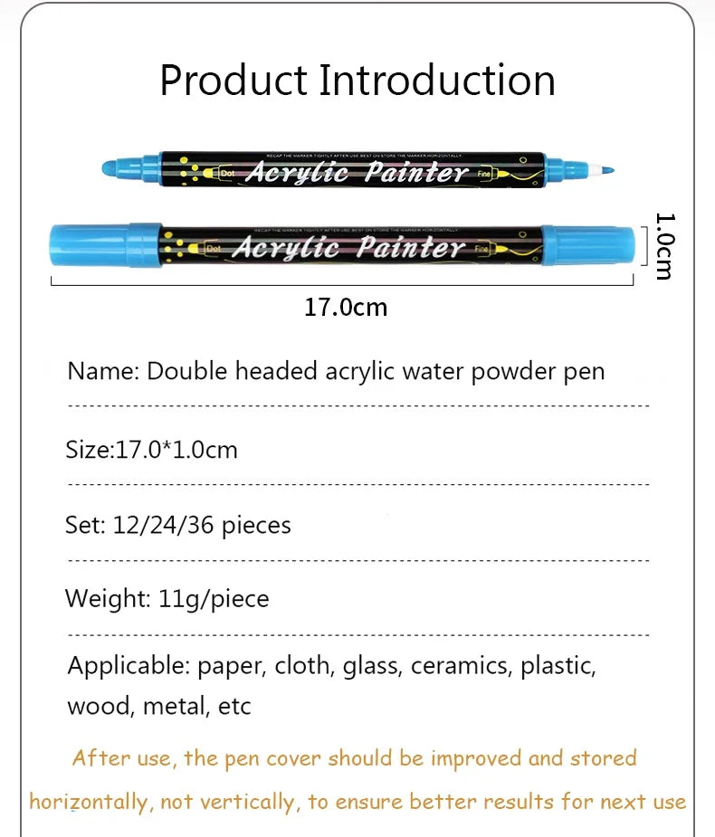 12/24/36 Colors Double Headed Acrylic Marker Waterproof Art Painting Supplies School Stationary Appliable for Fabric Wood Glass