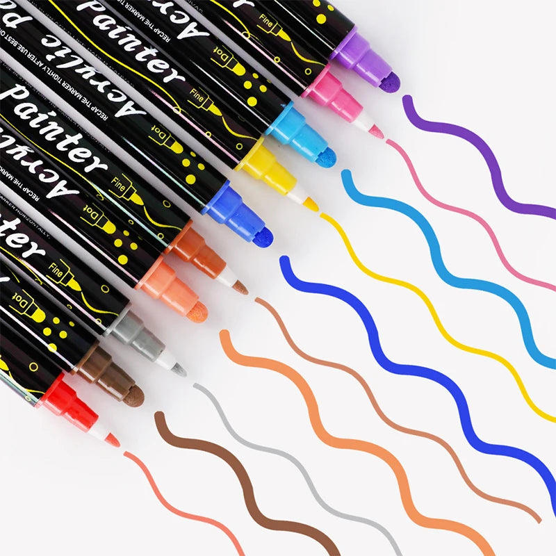 12/24/36 Colors Double Headed Acrylic Marker Waterproof Art Painting Supplies School Stationary Appliable for Fabric Wood Glass