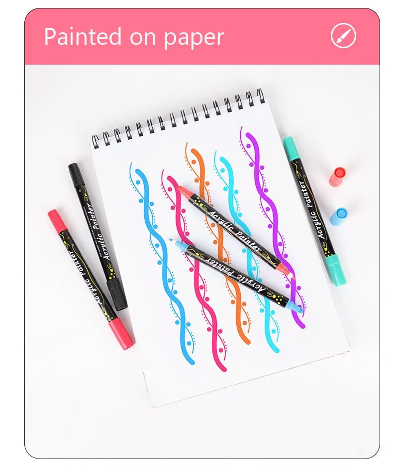 12/24/36 Colors Double Headed Acrylic Marker Waterproof Art Painting Supplies School Stationary Appliable for Fabric Wood Glass