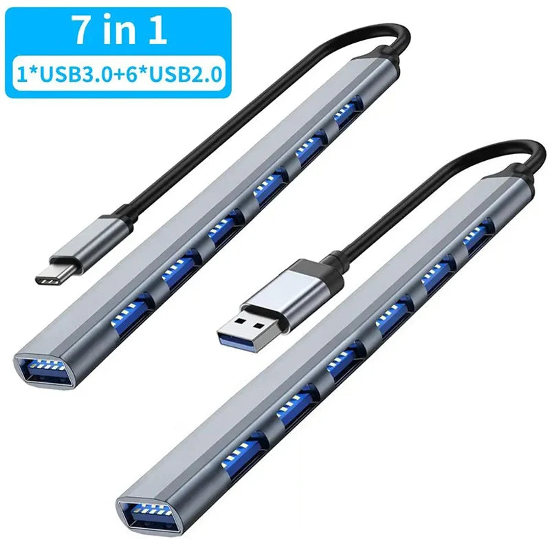 7 Ports USB 3.0 2.0 Type C HUB Expander Splitter High Speed OTG Adapter Docking Station For Laptop PC Hard Drive Mouse Keyboard