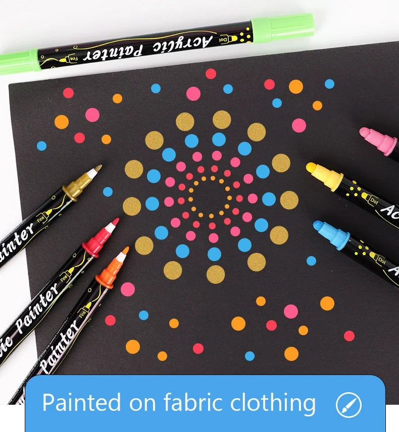 12/24/36 Colors Double Headed Acrylic Marker Waterproof Art Painting Supplies School Stationary Appliable for Fabric Wood Glass