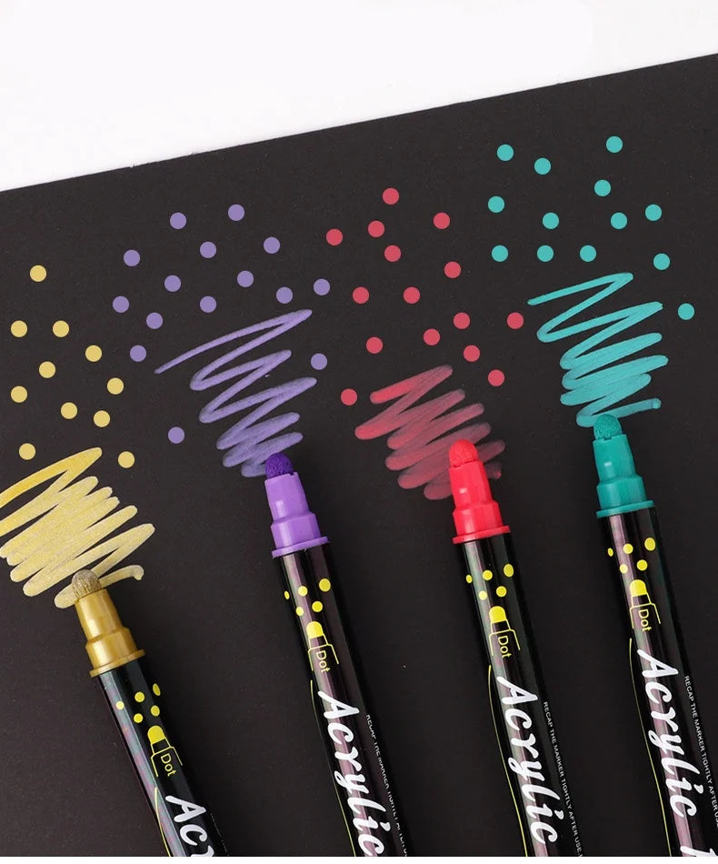12/24/36 Colors Double Headed Acrylic Marker Waterproof Art Painting Supplies School Stationary Appliable for Fabric Wood Glass