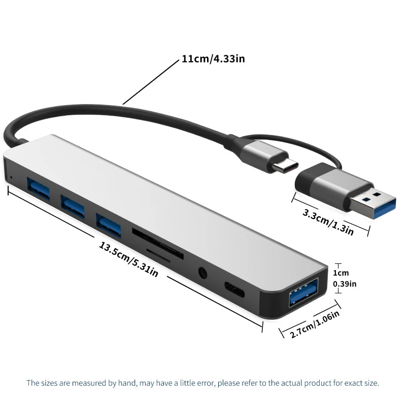 8 in 2 USB Type C USB 3.0 HUB Docking Station with 3.5mm Jack Audio Adapter Micro SD/TF Card Reader for Macbook Laptop Tablet