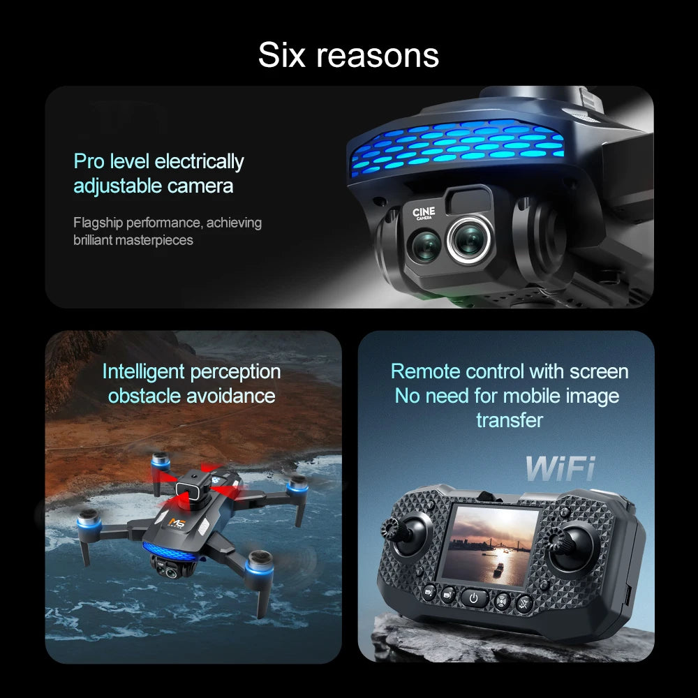 New Professional M6 Drone 8K HD With Screen WIFI FPV Smart Obstacle Avoidance Brushless Motor Remote Control Quadcopter Dron Toy