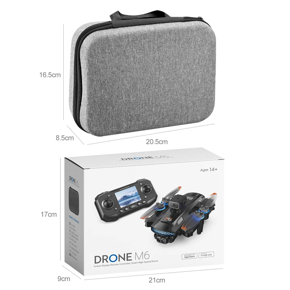 New Professional M6 Drone 8K HD With Screen WIFI FPV Smart Obstacle Avoidance Brushless Motor Remote Control Quadcopter Dron Toy
